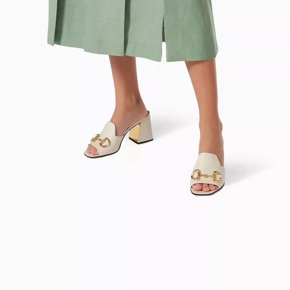 GUCCI HORSEBIT SLIDE SANDALS IN IVORY LEATHER SIZE 38 ITALIAN . - Picture 3 of 14